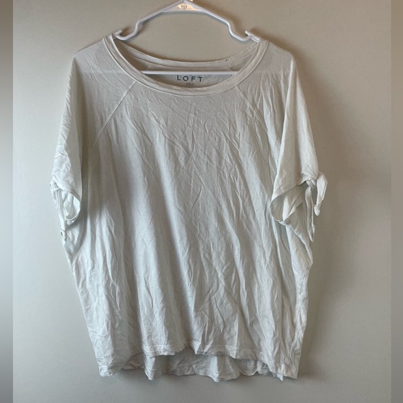 LOFT White T-Shirt with Ties on Sleeves, Circa 2010s, Size L - Picture 1 of 4